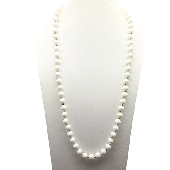 Vintage White Beaded Necklace with Gold Tone Spacers - Picture 1 of 3
